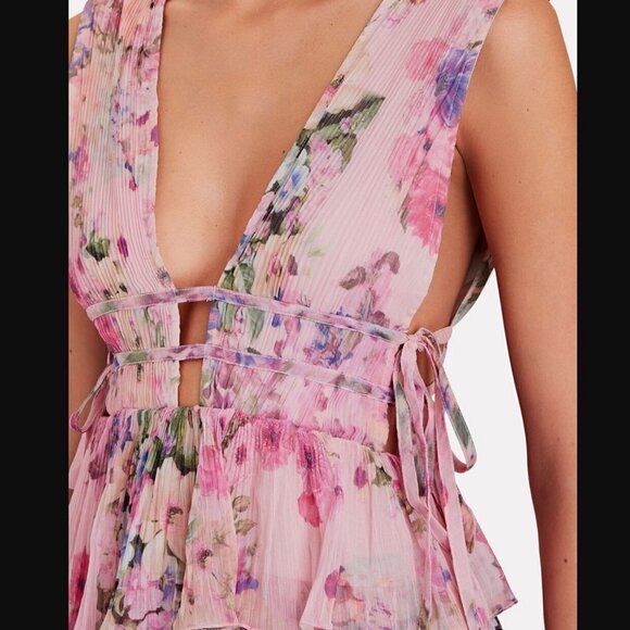 Free People ROCOCO SAND Tie-Side Tiered Floral Mini Dress NWT Medium JB - Picture 4 of 9